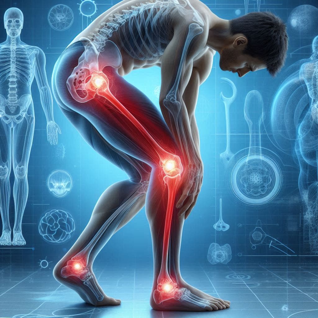 Obraz przedstawia człowieka, który przez rwę kulszową nie może funkcjonować w codziennym życiu. Rwa kulszowa sprawia mu ból.